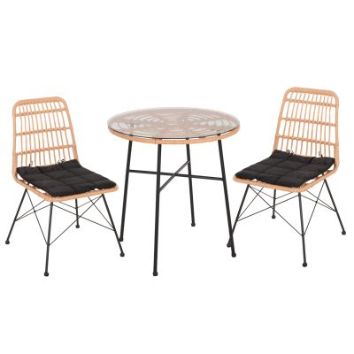 OUTDOOR DINING SET 3PCS ALLEGRA HM10477 WICKER IN BEIGE-METAL IN BLACK