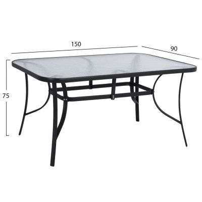 DINING TABLE BRUNO HM5145.03 METAL IN BLACK COLOR-TEMPERED GLASS 150Χ90Χ72Hcm.