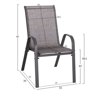 OUTDOOR ARMCHAIR LEON HM5000.41 GREY METAL FRAME & TEXTILENE-4PCS SET- 55x70x91Hcm.