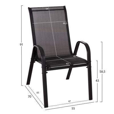 OUTDOOR ARMCHAIR LEON HM5000.43 BLACK METAL FRAME & TEXTILENE-4PCS SET- 55x70x91Hcm.