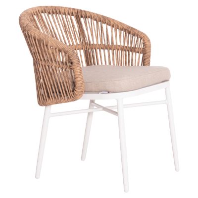 ALUMINUM ARMCHAIR ALABAMA HM6265.02 WHITE-P.E. RATTAN NATURAL-BEIGE CUSHION 58x61x75Hcm.