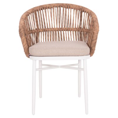 ALUMINUM ARMCHAIR ALABAMA HM6265.02 WHITE-P.E. RATTAN NATURAL-BEIGE CUSHION 58x61x75Hcm.