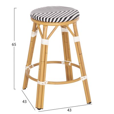 ALUMINUM MEDIUM HEIGHT BAR STOOL CHINO HM6286.03 BAMBOO LOOK & TEXTILENE BLACK 43x43x65Hcm.