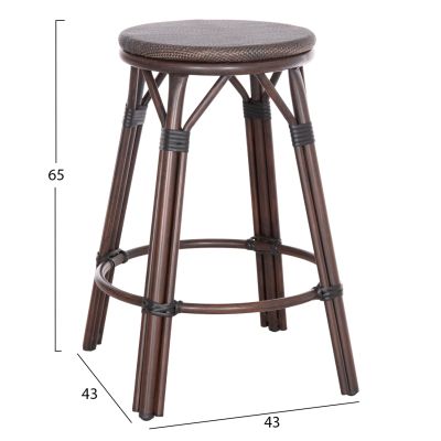 ALUMINUM MEDIUM HEIGHT BAR STOOL CHINO HM6286.01 BAMBOO LOOK & TEXTILENE IN BROWN 43x43x65Hcm.