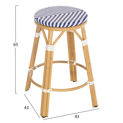 ALUMINUM MEDIUM HEIGHT BAR STOOL CHINO HM6286.05 BAMBOO LOOK & TEXTILENE IN BLUE 43x43x65Hcm.