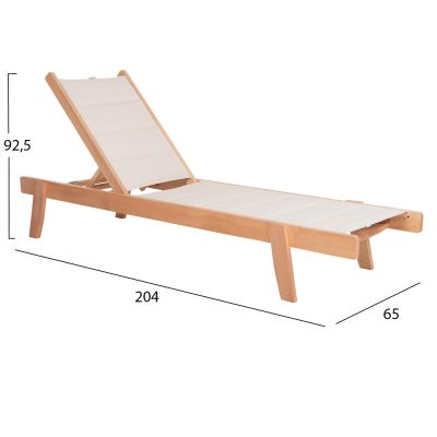 BEACH LOUNGER MILOS HM10650.01 BEECH WOOD IN NATURAL-ECRU TEXTILENE CUSHION COVER 204x65x92,5Hcm.