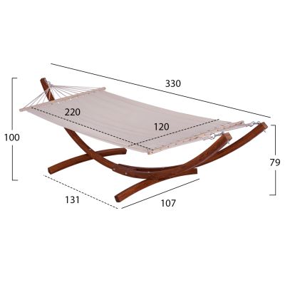 Дървен хамак K/D Kailano HM5673.02 Орех с бежов плат 330x120x100см