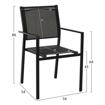 КРЕСЛО NEDAN МЕТАЛИК ЧЕРНО С ЧЕРЕН ПЛАТ TEXTLINE HM5876.01 54X54X86Hcm.