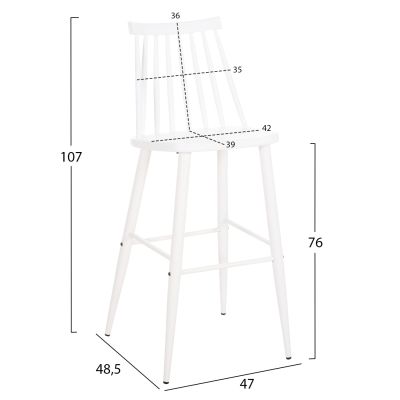 БАР СТОЛ ВИСОКА СЕДАЛКА VANESSA HM8459.11 БЯЛ PP И БЕЛИ МЕТАЛНИ КРАКА 47x48,5x107Hcm.