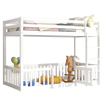 CHILDREN'S BUNKBED t.MONTESSORI PLAYKID WITH PLAYPARK HM703.03 PINE WOOD IN WHITE FOR 190x90cm..