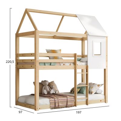 CHILDREN'S BUNKBED HOOD HM705.01 PINE WOOD IN NATURAL-MATTRESSES 190x90cm.