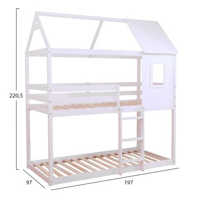 CHILDREN'S BUNKBED HOOD HM705.03 PINE WOOD IN WHITE-MATTRESSES 190x90cm.