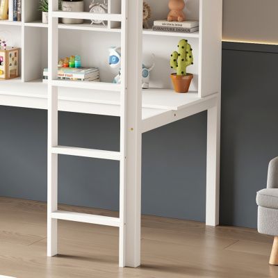 CHILDREN'S BUNKBED t.MONTESSORI WITH DESK & BOOKCASE LIBRO HM708.03 PINE WOOD IN WHITE- 90x190cm.