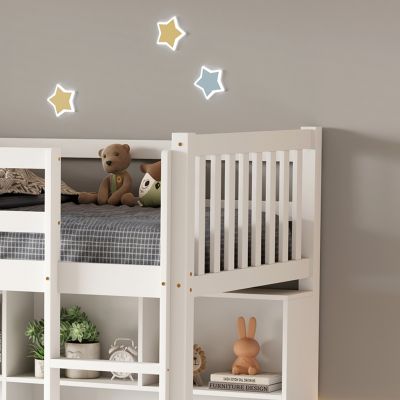 CHILDREN'S BUNKBED t.MONTESSORI WITH DESK & BOOKCASE LIBRO HM708.03 PINE WOOD IN WHITE- 90x190cm.