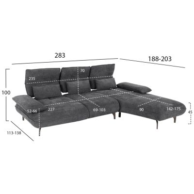 CORNER (RIGHT) SOFA-BED CONVERT HM3268.03R GREY FABRIC 283x188x100Hcm.