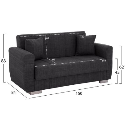 HM3241.03, 2-SEATER SOFA-BED, GREY, 150x84x88cm