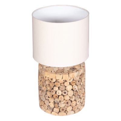 TABLE LAMP ROUND TWIGGY HM4427 DRIFTWOOD & BEIGE CAP Φ24.5x45Hcm.
