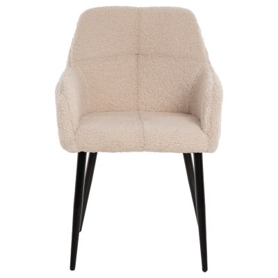 ARMCHAIR SHELLY HM8591.02 TEDDY FABRIC IN WHITE-BLACK METAL LEGS 57x55x87Hcm.