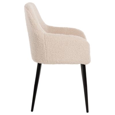 ARMCHAIR SHELLY HM8591.02 TEDDY FABRIC IN WHITE-BLACK METAL LEGS 57x55x87Hcm.