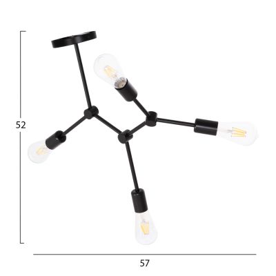 CEILING PENDANT 4-LIGHT FIXTURE LIGHTY HM7405.11 BLACK METAL 57x5x52Hcm.