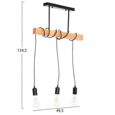CEILING PENDANT 3-LIGHT FIXTURE VOLKS HM4658 METAL-WOOD 49.5x5x134.5Hcm.