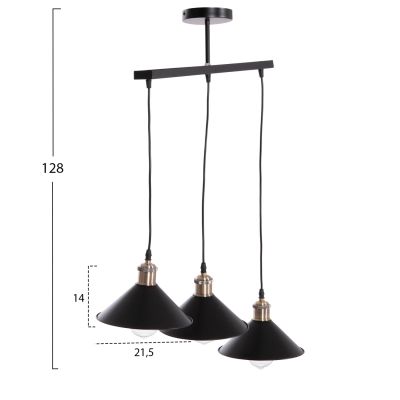 CEILING PENDANT 3-LIGHT BELL HM7533.11 BLACK METAL-BRONZE SOCKET Φ21,5x128Hcm.