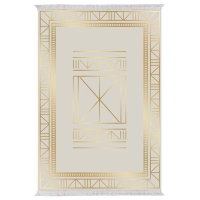 LIVING ROOM CARPET WITH FRINGES BEIGE WITH GOLD SHAPES JOSIANE 120x170cm.HM7677.34