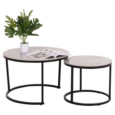 COFFEE TABLES 2PCS SET TALOS HM18140.01 WHITE MARBLE LOOK CERAMIC TOP Φ70x45.5Hcm.