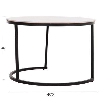 COFFEE TABLES 2PCS SET TALOS HM18140.01 WHITE MARBLE LOOK CERAMIC TOP Φ70x45.5Hcm.