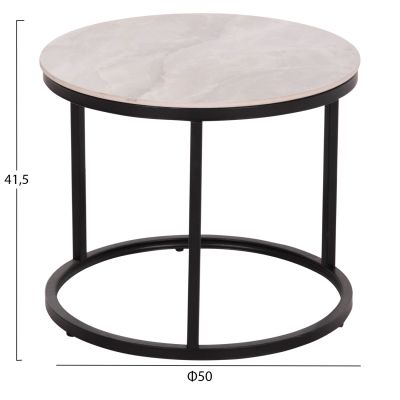 COFFEE TABLES 2PCS SET TALOS HM18140.01 WHITE MARBLE LOOK CERAMIC TOP Φ70x45.5Hcm.
