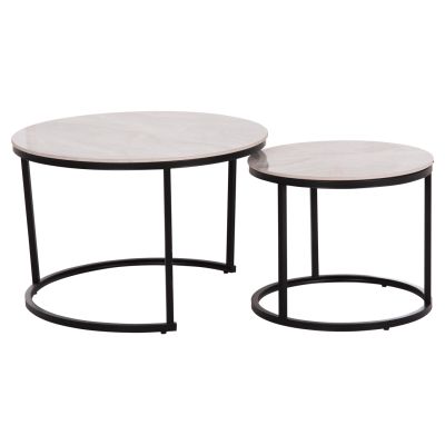 COFFEE TABLES 2PCS SET TALOS HM18140.01 WHITE MARBLE LOOK CERAMIC TOP Φ70x45.5Hcm.