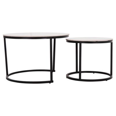 COFFEE TABLES 2PCS SET TALOS HM18140.01 WHITE MARBLE LOOK CERAMIC TOP Φ70x45.5Hcm.