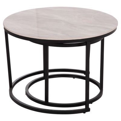 COFFEE TABLES 2PCS SET TALOS HM18140.01 WHITE MARBLE LOOK CERAMIC TOP Φ70x45.5Hcm.