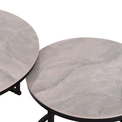 COFFEE TABLES 2PCS SET TALOS HM18140.01 WHITE MARBLE LOOK CERAMIC TOP Φ70x45.5Hcm.