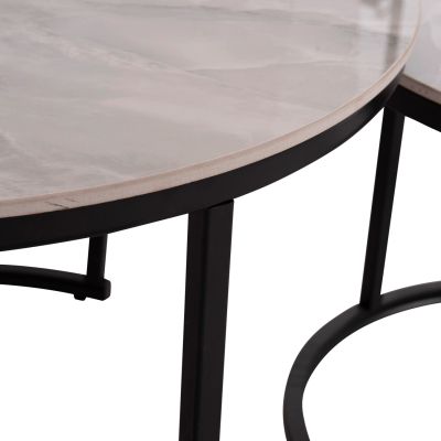 COFFEE TABLES 2PCS SET TALOS HM18140.01 WHITE MARBLE LOOK CERAMIC TOP Φ70x45.5Hcm.