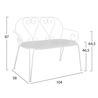 Метална пейка бял цвят HM5014.02 Amore 104x58x87 см