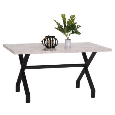 KITCHEN TABLE LANA HM18221.01 MELAMINE IN WHITE MARBLE LOOK-BLACK METAL LEGS 140x70x72Hcm.