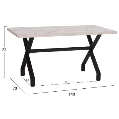 KITCHEN TABLE LANA HM18221.01 MELAMINE IN WHITE MARBLE LOOK-BLACK METAL LEGS 140x70x72Hcm.