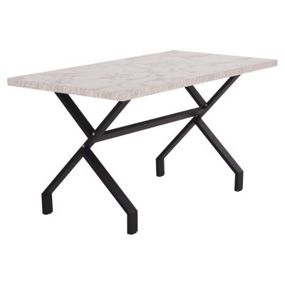 KITCHEN TABLE LANA HM18221.01 MELAMINE IN WHITE MARBLE LOOK-BLACK METAL LEGS 140x70x72Hcm.
