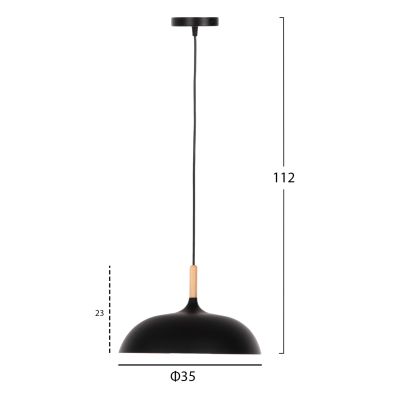 CEILING PENDANT LAMP HM4156 BLACK METAL-WOODEN DETAIL Φ35x112Hcm.