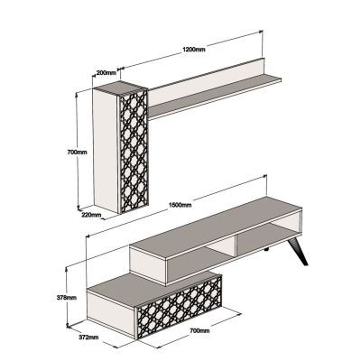 TV FURNITURE SET HM9518.01 MELAMINE IN WALNUT AND SKY BLUE 150x37.2x37.8Hcm.