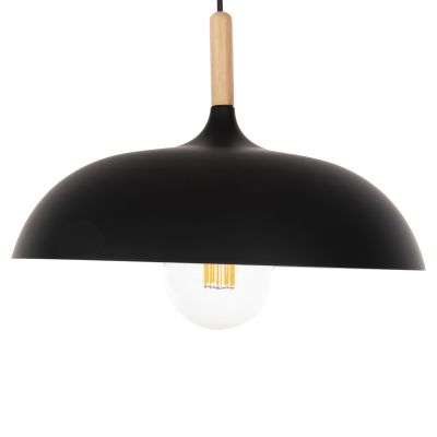 CEILING PENDANT LAMP HM4156 BLACK METAL-WOODEN DETAIL Φ35x112Hcm.