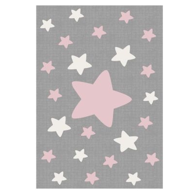 ΗΜ7679.03 120Χ180cm, kids grey-white-pink rug with stars, fringes