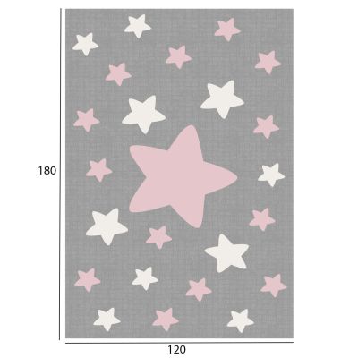 ΗΜ7679.03 120Χ180cm, kids grey-white-pink rug with stars, fringes