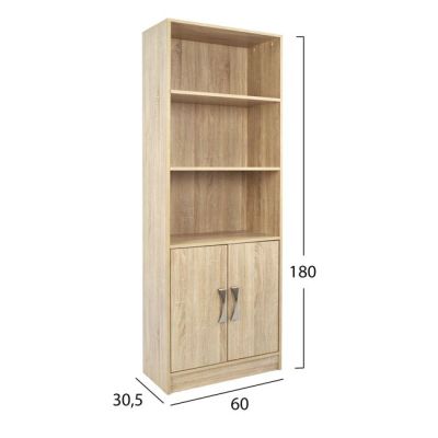 Melamine bookcase ENSLEY HM2027.03 Sonama with metallic handle 60x30x180