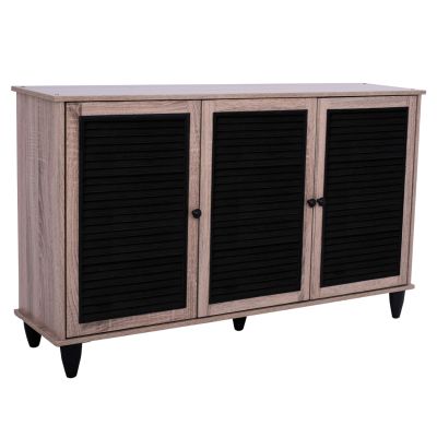 Shoe Cabinet 3 Door MCKENNA HM2267.02 melamine Sonama - black color 112x30x68,5 cm