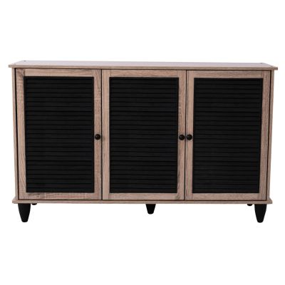 Shoe Cabinet 3 Door MCKENNA HM2267.02 melamine Sonama - black color 112x30x68,5 cm