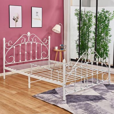 MADEN Metallic Bed 150x200 cm, White Color, HM576.02