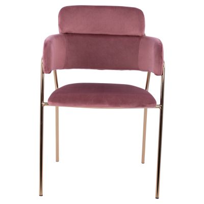 КРЕСЛО KELSO HM8521.02 КАДИФЕ ДЪСТИ РОЗОВО И ПОЗЛАТЕНИ КРАКА 52,5x52x80Υ cm.