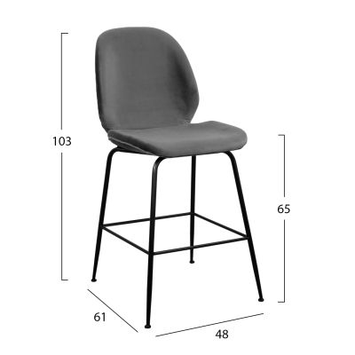 Бар стол Nora Velvet Grey & Black метална рамка HM8524.01 48x61x103 см